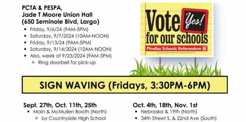 Pinellas Schools Referendum: Sign Distribution & Sign Waving Schedule